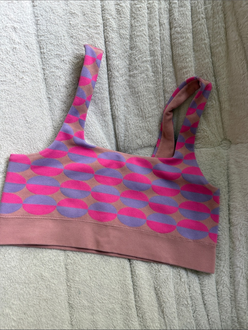 Fabletics Pink & Purple Geo-Pattern Seamless Crop Sports Bra